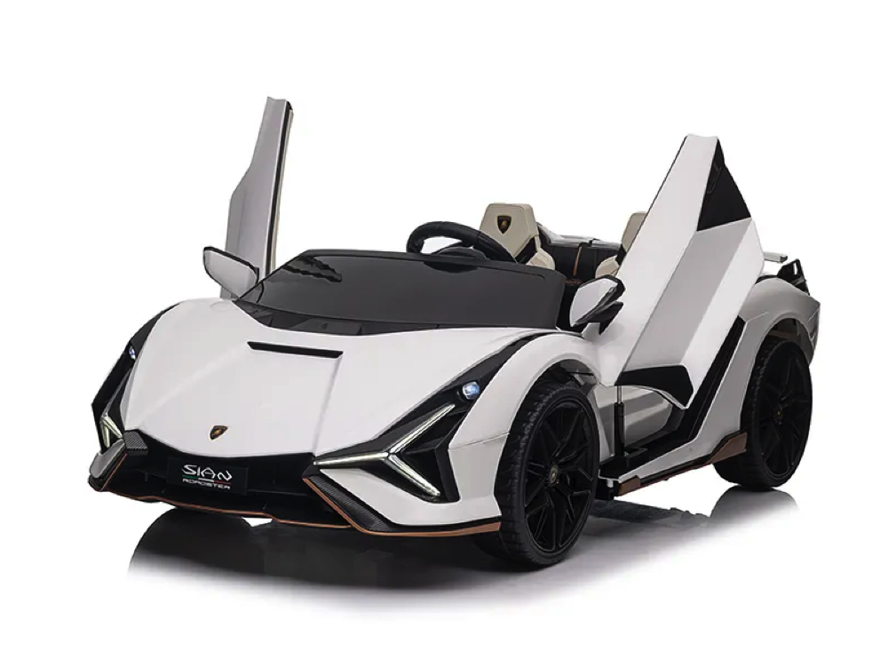 Lamborghini Sian, 2-Persoons 24 Volt Elektrische Kinderauto Met Rubberen Banden, Leder Zitje En Meer