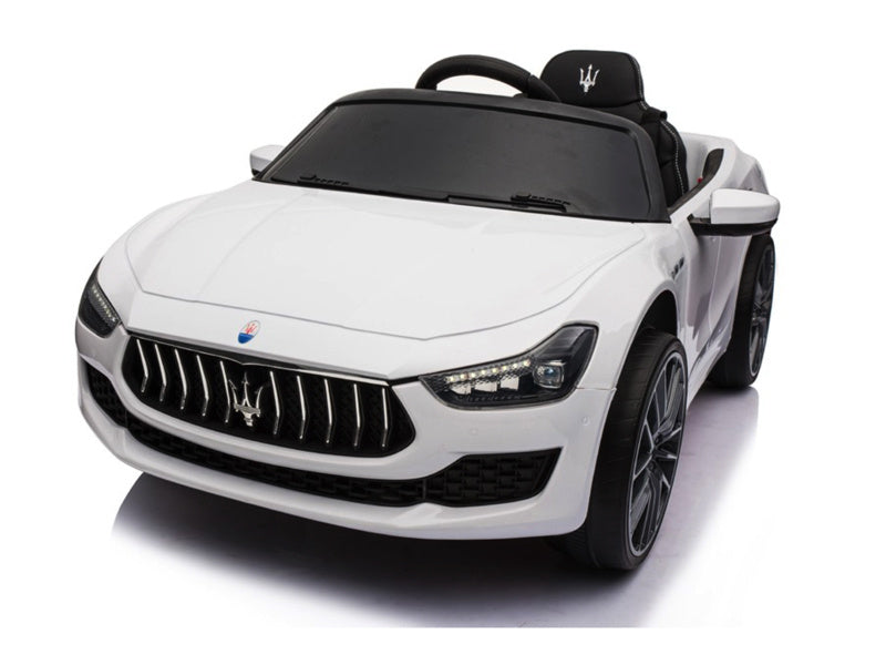 Maserati Ghibli, 12V Elektrische Kinderauto, Rubberen Banden, Leder Zitje.