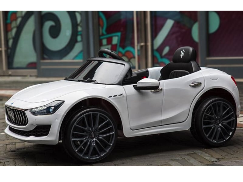 Maserati Ghibli, 12V Elektrische Kinderauto, Rubberen Banden, Leder Zitje.