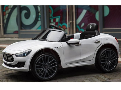 Maserati Ghibli, 12V Elektrische Kinderauto, Rubberen Banden, Leder Zitje.