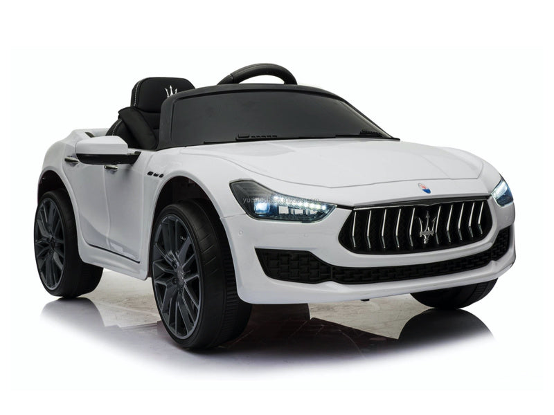 Maserati Ghibli, 12V Elektrische Kinderauto, Rubberen Banden, Leder Zitje.