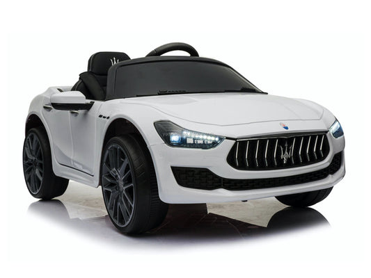 Maserati Ghibli, 12V Elektrische Kinderauto, Rubberen Banden, Leder Zitje.
