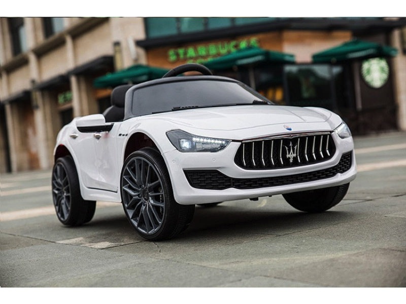 Maserati Ghibli, 12V Elektrische Kinderauto, Rubberen Banden, Leder Zitje.